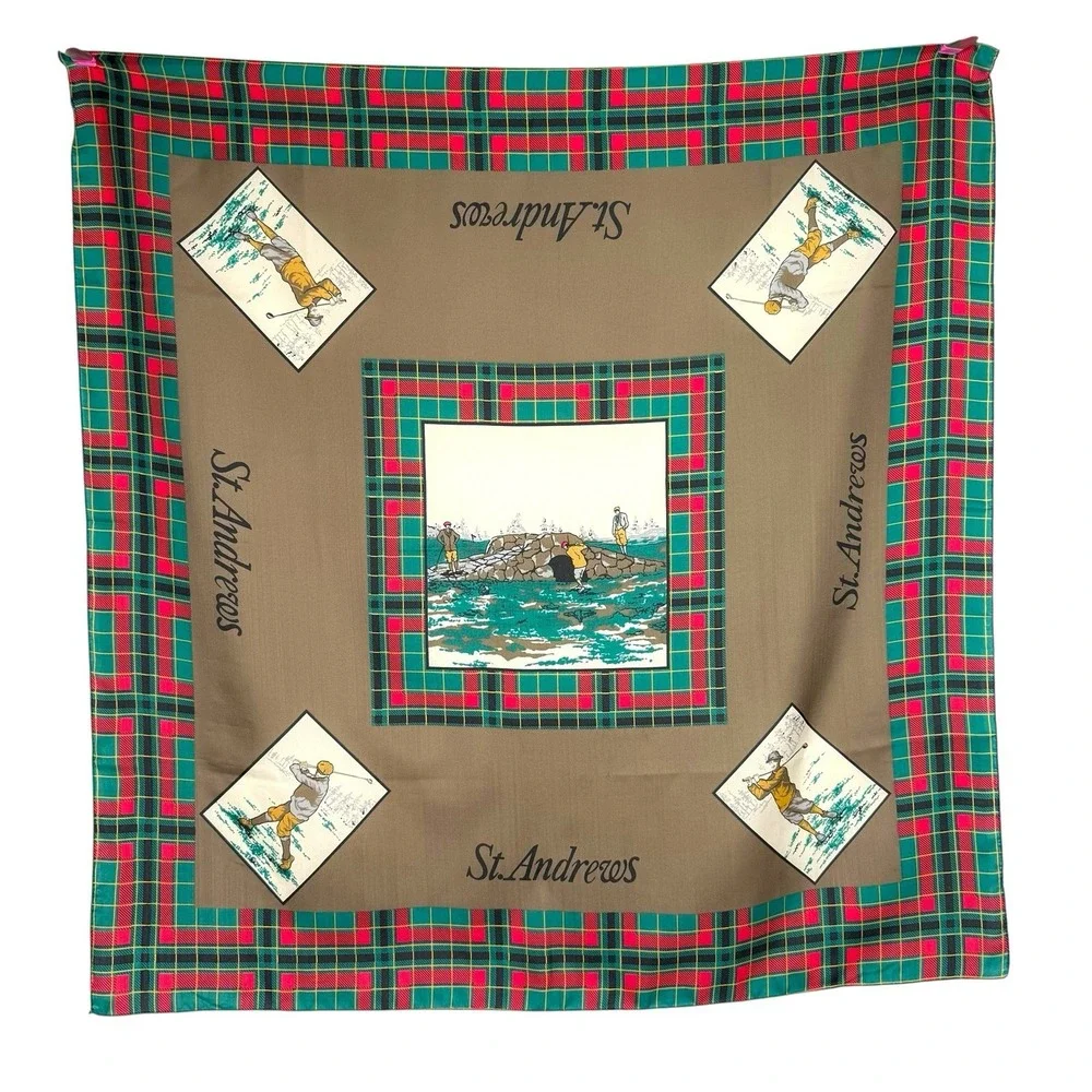 Vintage 80s St. Andrews Golf Scarf by Glentoy Made in‎ Italy NWT Tartan Plaid